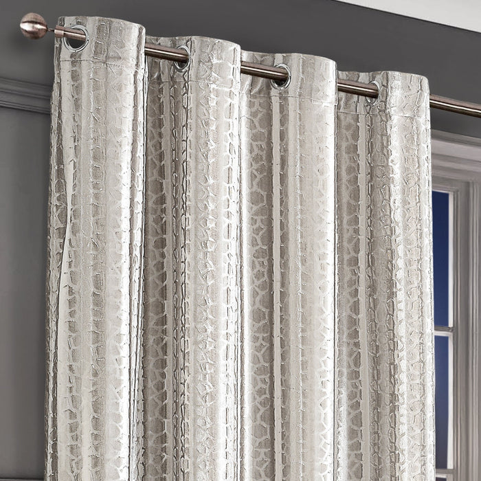 Verity Cream Crushed Velvet Embossed Ready Made Eyelet Curtains