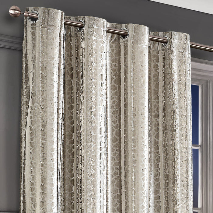 Verity Natural Crushed Velvet Ready Made Eyelet Curtains