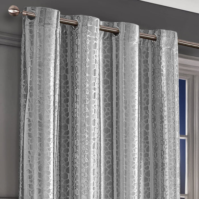 Verity Silver Crushed Velvet Ready Made Eyelet Curtains