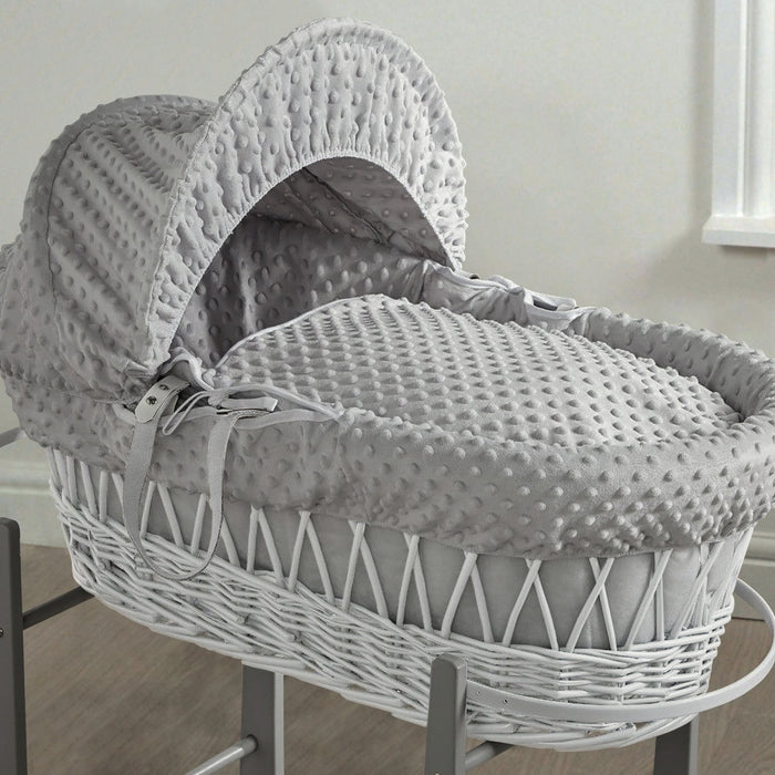 White Wicker Basket & Grey Popcorn Dressing