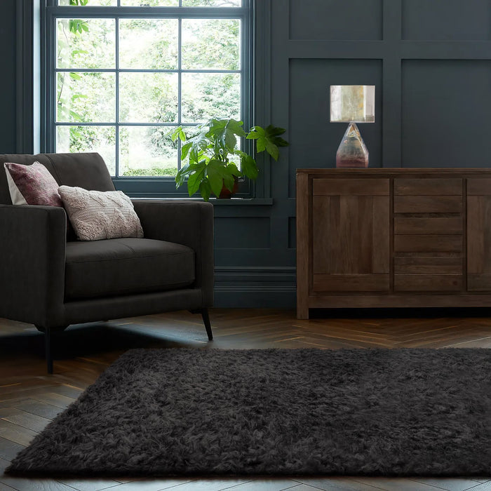 Montana Charcoal Grey Super Soft Teddy Fur Floor Rug