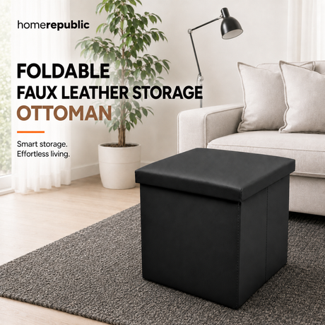 Home Republic Foldable Faux Leather Storage Ottoman