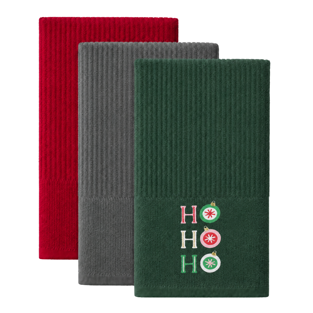 Velosso Xmas Ho Ho Ho 3 Pack Cotton Christmas Embroidered Tea Towels