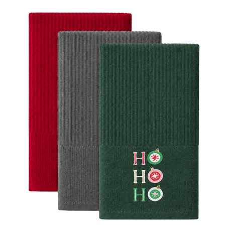 Velosso Xmas Ho Ho Ho 3 Pack Cotton Christmas Embroidered Tea Towels