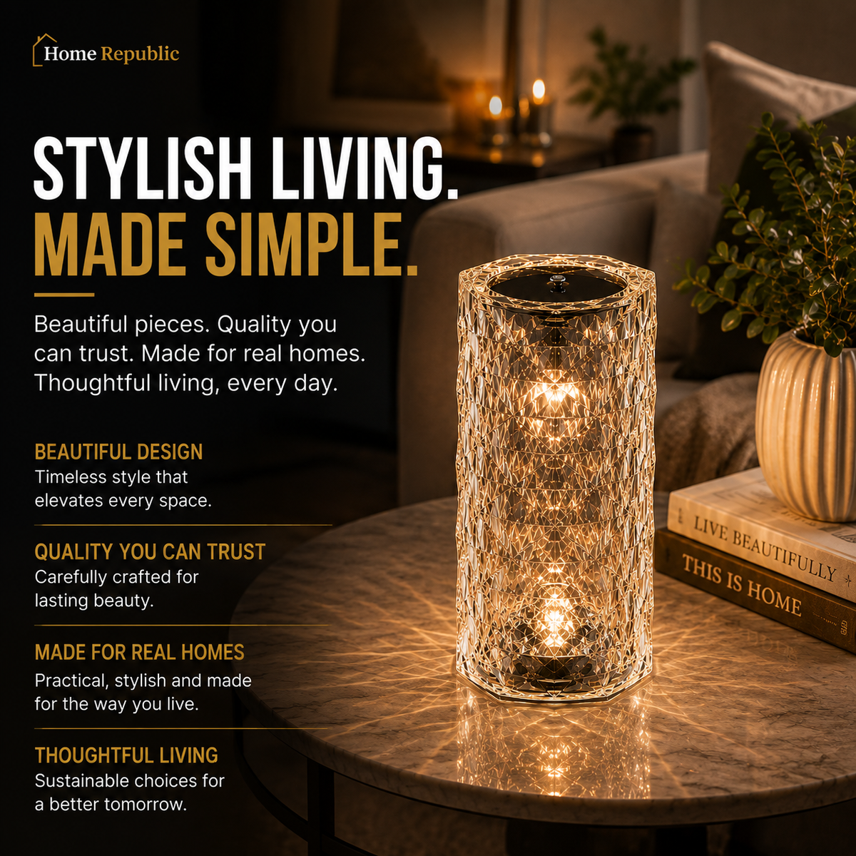 Home Republic Chargeable Crystal Effect Table Lamps