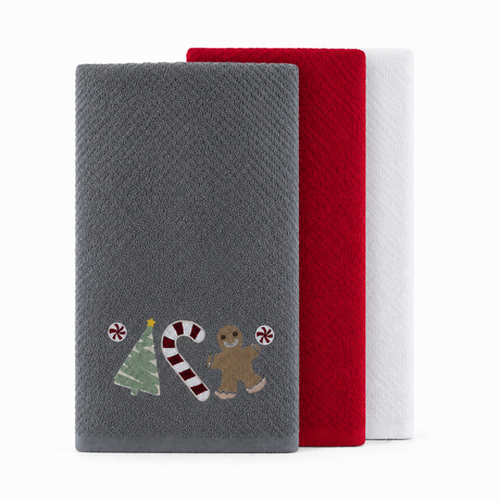 Velosso Sweet Shop 3 Pack Cotton Christmas Embroidered Tea Towels