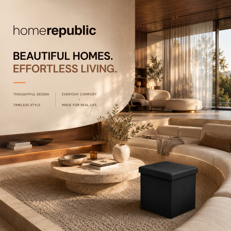 Home Republic Foldable Faux Leather Storage Ottoman