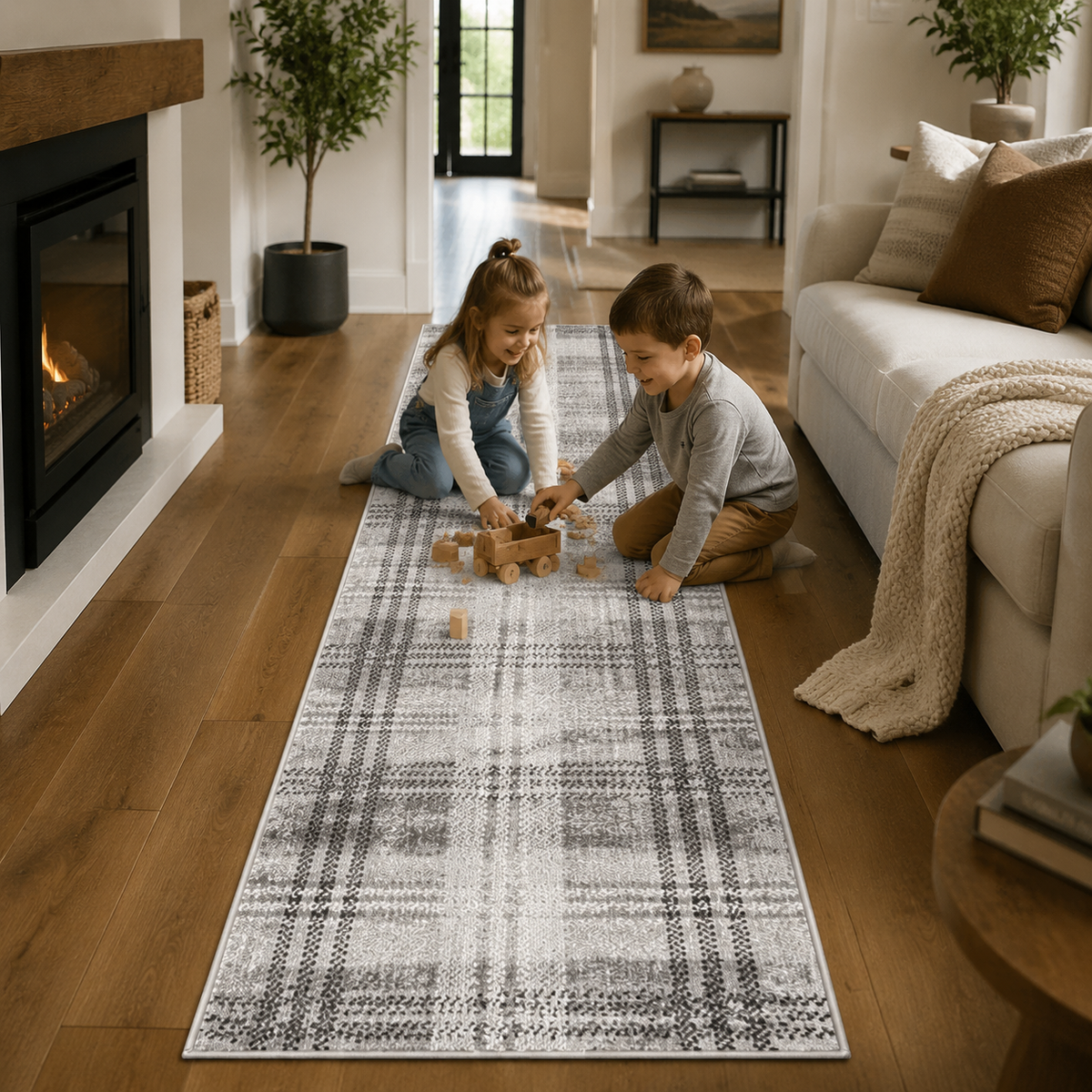 Home Republic Tartan Check Runner Low Pile