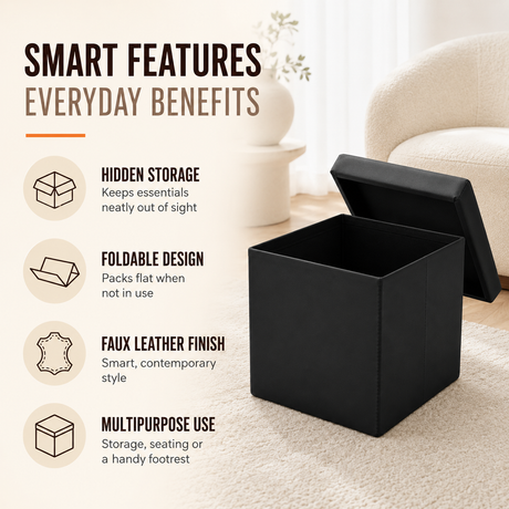 Home Republic Foldable Faux Leather Storage Ottoman