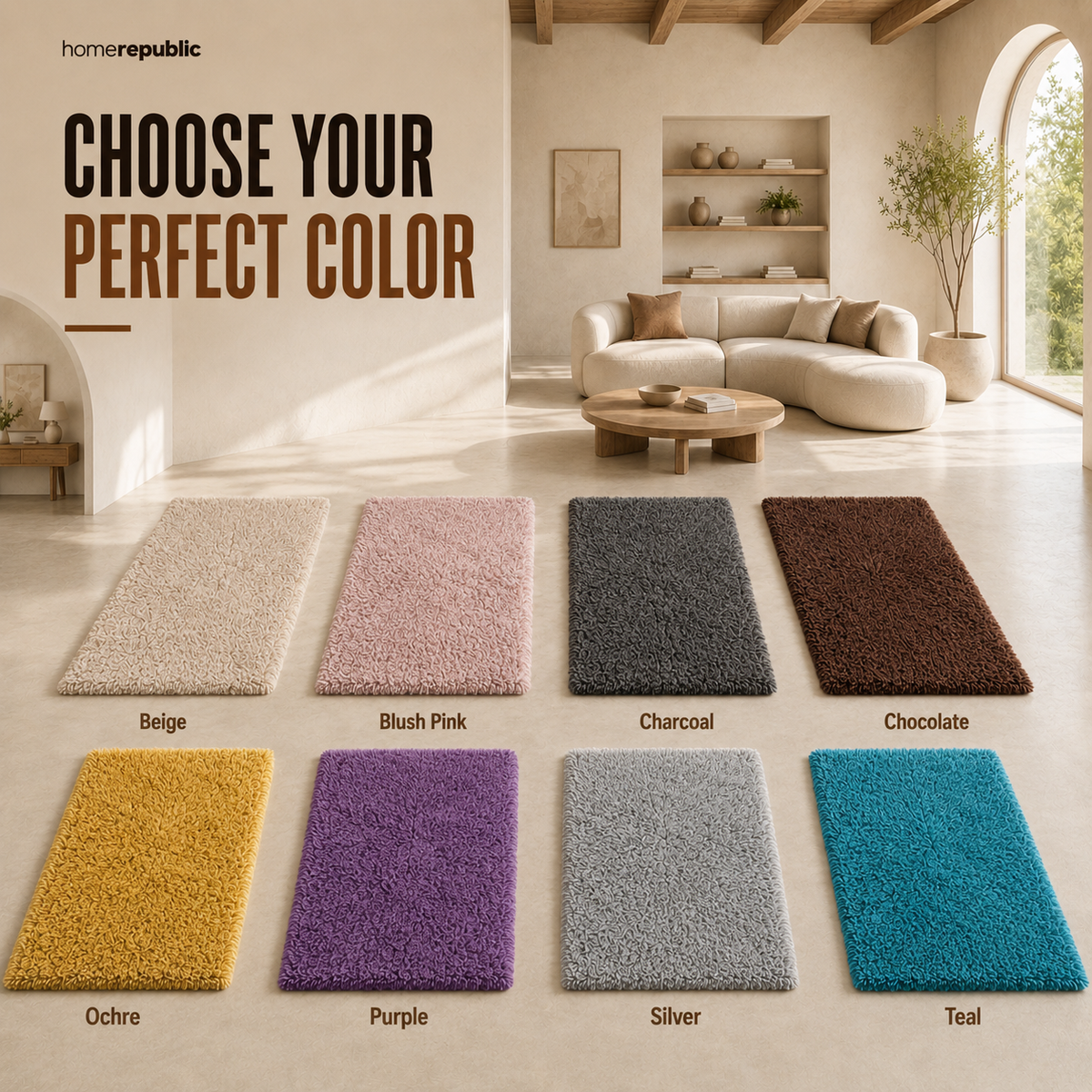 Home Republic Alaska Sponge Back Foldable Rug Long Pile