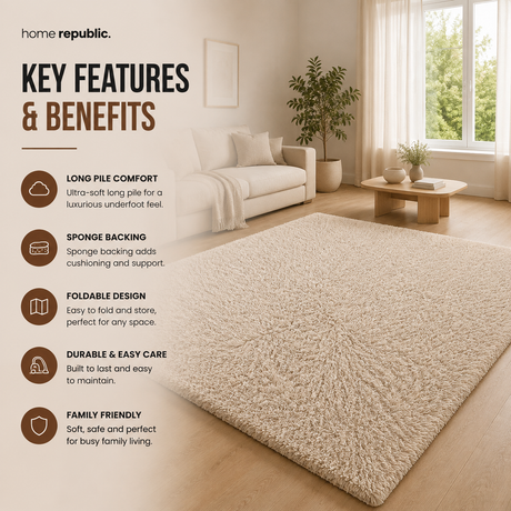 Home Republic Alaska Sponge Back Foldable Rug Long Pile