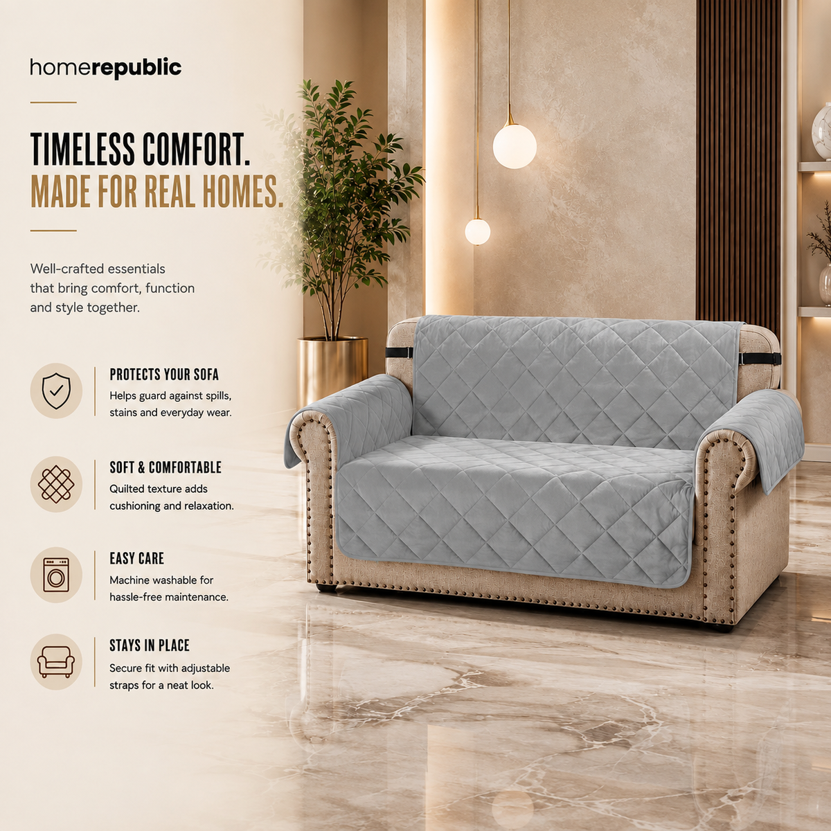 Home Republic Matt Velvet Sofa Protector