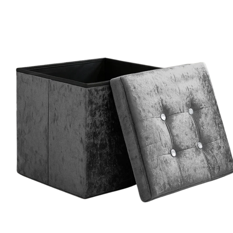 Home Republic Foldable Crushed Velvet Storage Ottoman