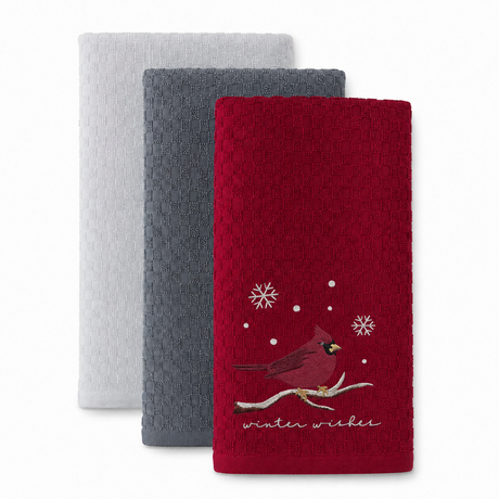Velosso Robin 3 Pack Cotton Christmas Embroidered Tea Towels