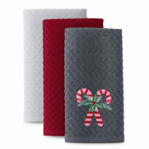 Velosso Candy Canes 3 Pack Cotton Christmas Embroidered Tea Towels