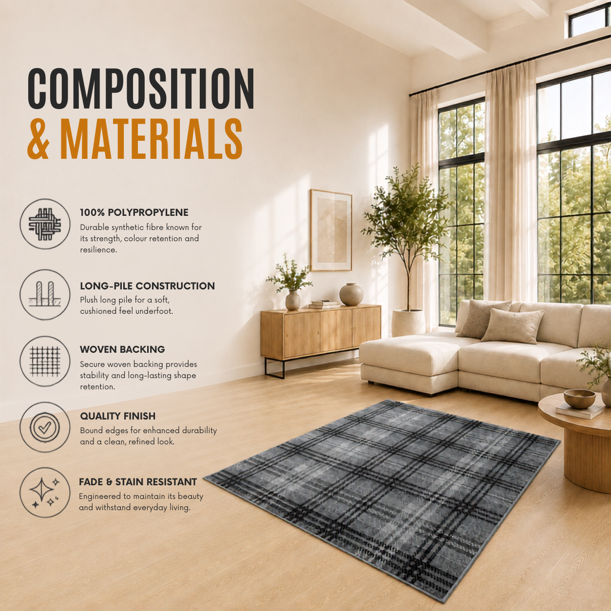 Home Republic Tartan Check Rug Low Pile