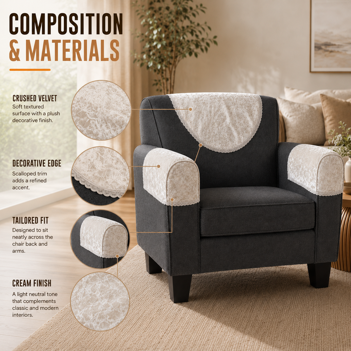Home Republic Crushed Velvet Sofa Caps