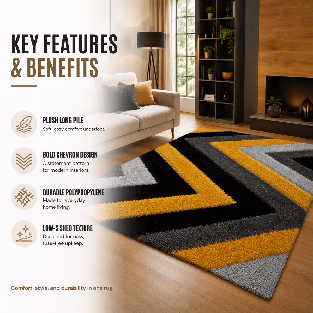 Home Republic Shaggy Chevron Rug Long Pile