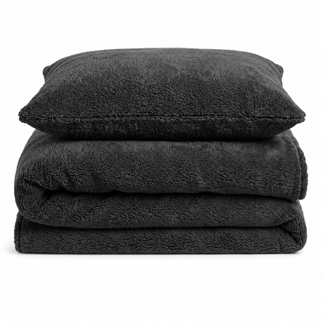 Velosso Plain Teddy Fleece Duvet Cover and Pillowcase Set