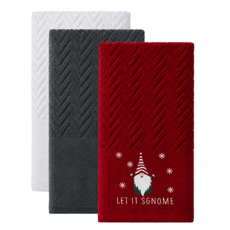Velosso Xmas Gonks 3 Pack Cotton Christmas Embroidered Tea Towels