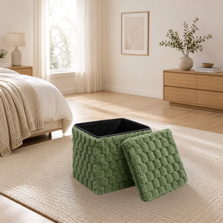 Home Republic Chunky Popcorn Faux Rabbit Fur Storage Ottoman