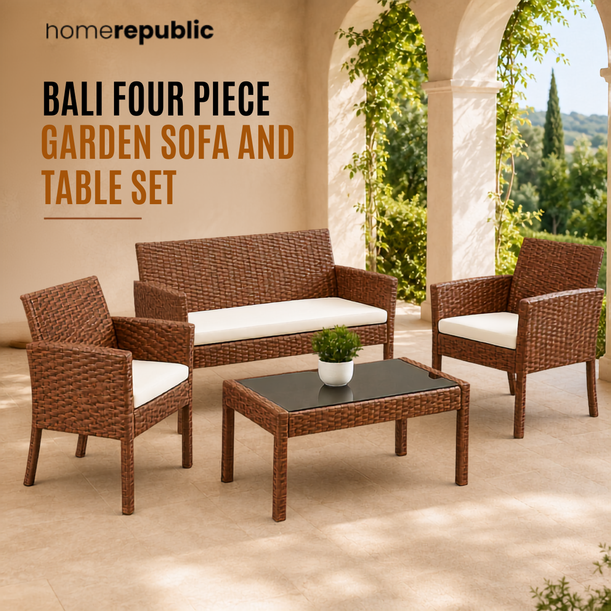Home Republic Bali 4 Piece Garden Sofa And Table Set