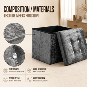 Home Republic Foldable Crushed Velvet Storage Ottoman