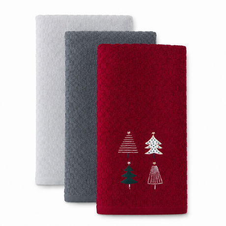 Velosso Xmas Trees 3 Pack Cotton Christmas Embroidered Tea Towels