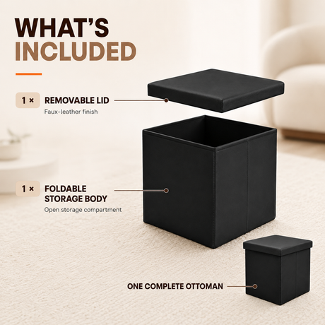 Home Republic Foldable Faux Leather Storage Ottoman