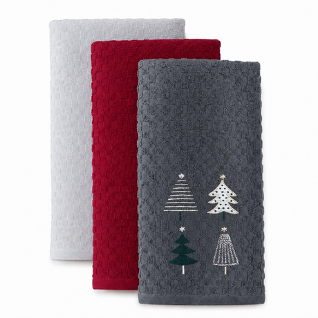 Velosso Xmas Trees 3 Pack Cotton Christmas Embroidered Tea Towels