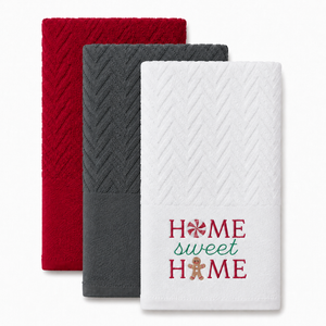 Velosso Home Sweet Home 3 Pack Cotton Christmas Embroidered Tea Towels