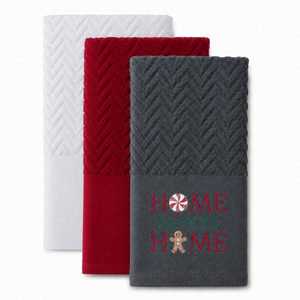 Velosso Home Sweet Home 3 Pack Cotton Christmas Embroidered Tea Towels