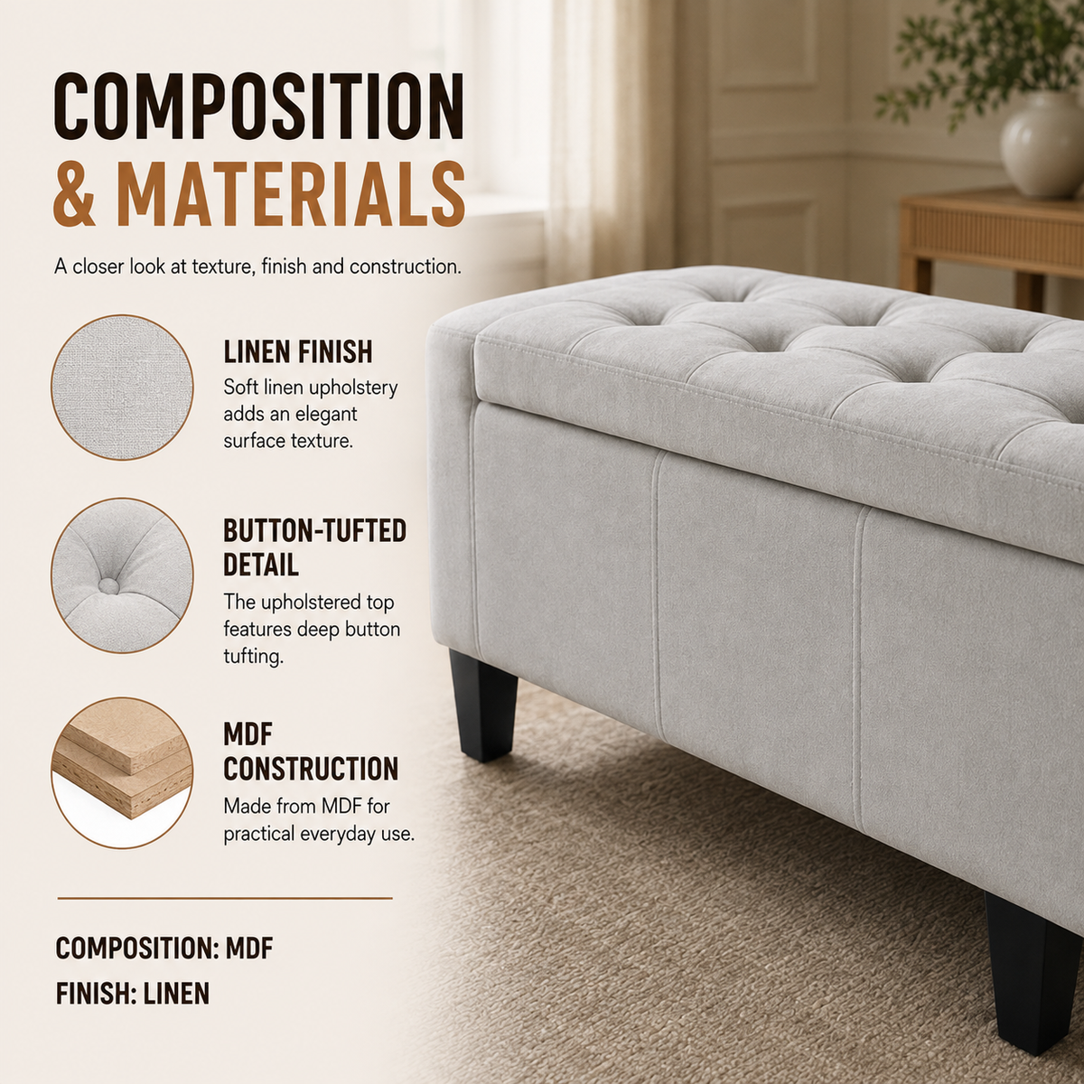 Home Republic Luna Velvet Storage Seat