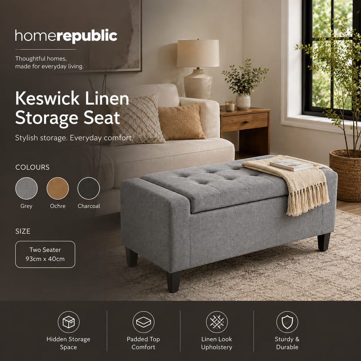 Home Republic Keswick Linen Storage Seat