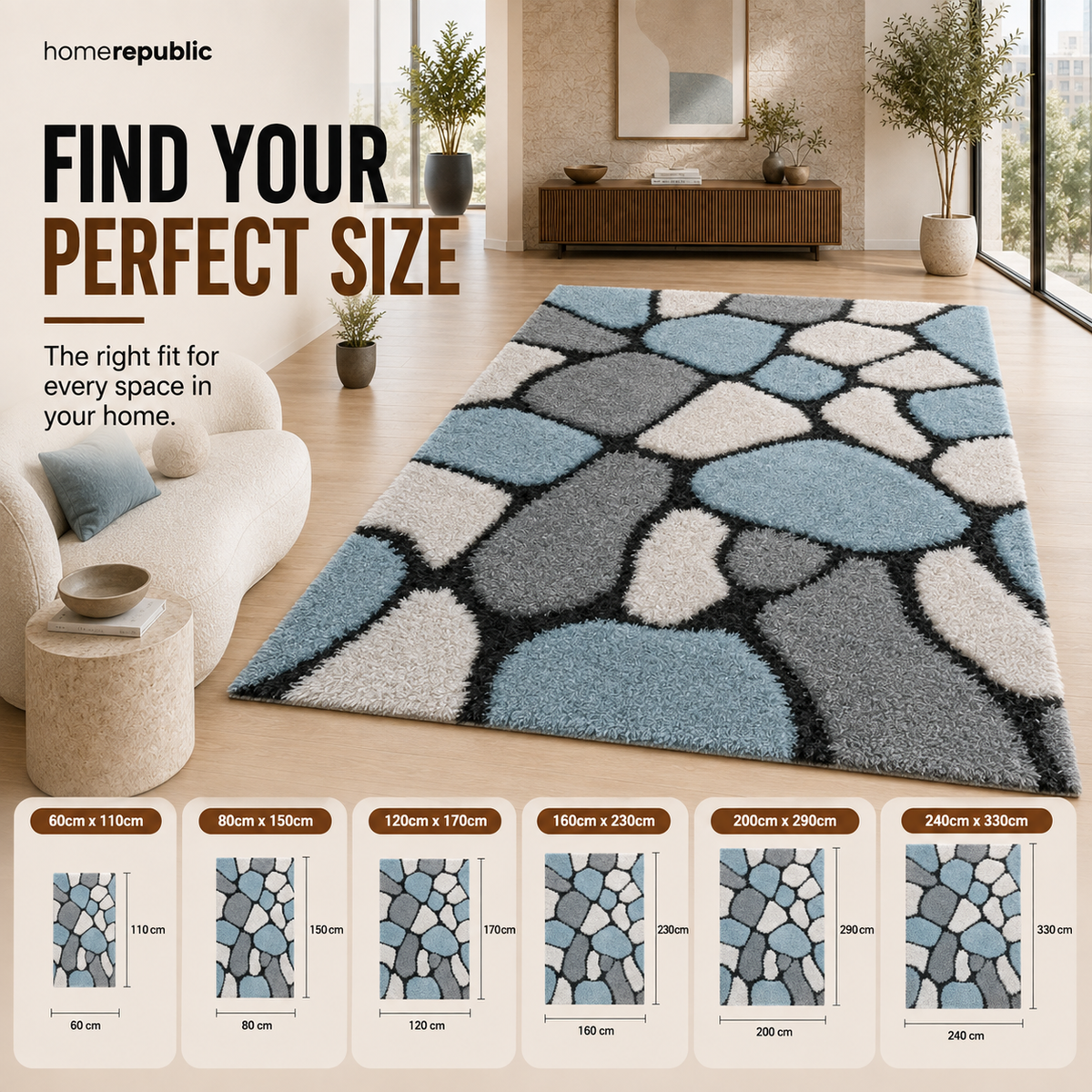 Home Republic Pebbles Shaggy Rug Long Pile