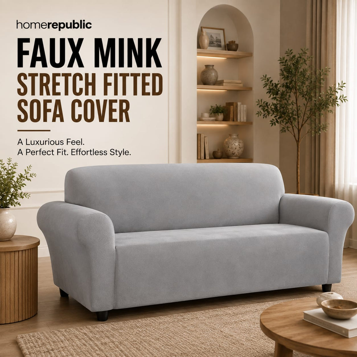 Home Republic Faux Mink Stretch Fitted Sofa Cover