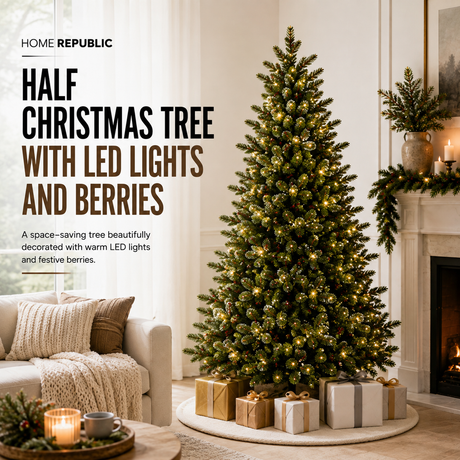 Home Republic Half Christmas Tree With Led Lights And Berries