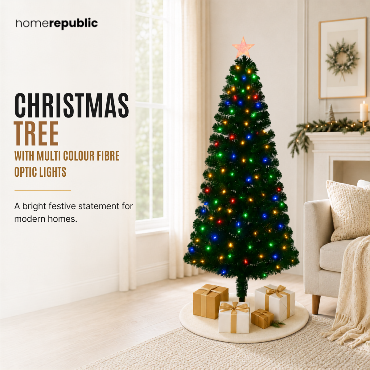 Home Republic Christmas Tree With Multi Colour Fibre Optic Lights