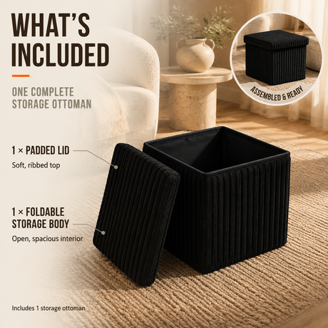 Home Republic Foldable Corduroy Storage Ottoman