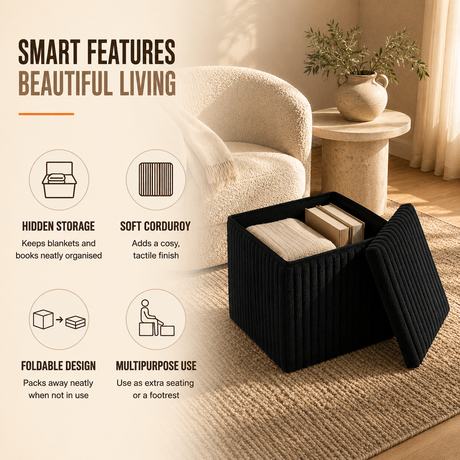 Home Republic Foldable Corduroy Storage Ottoman