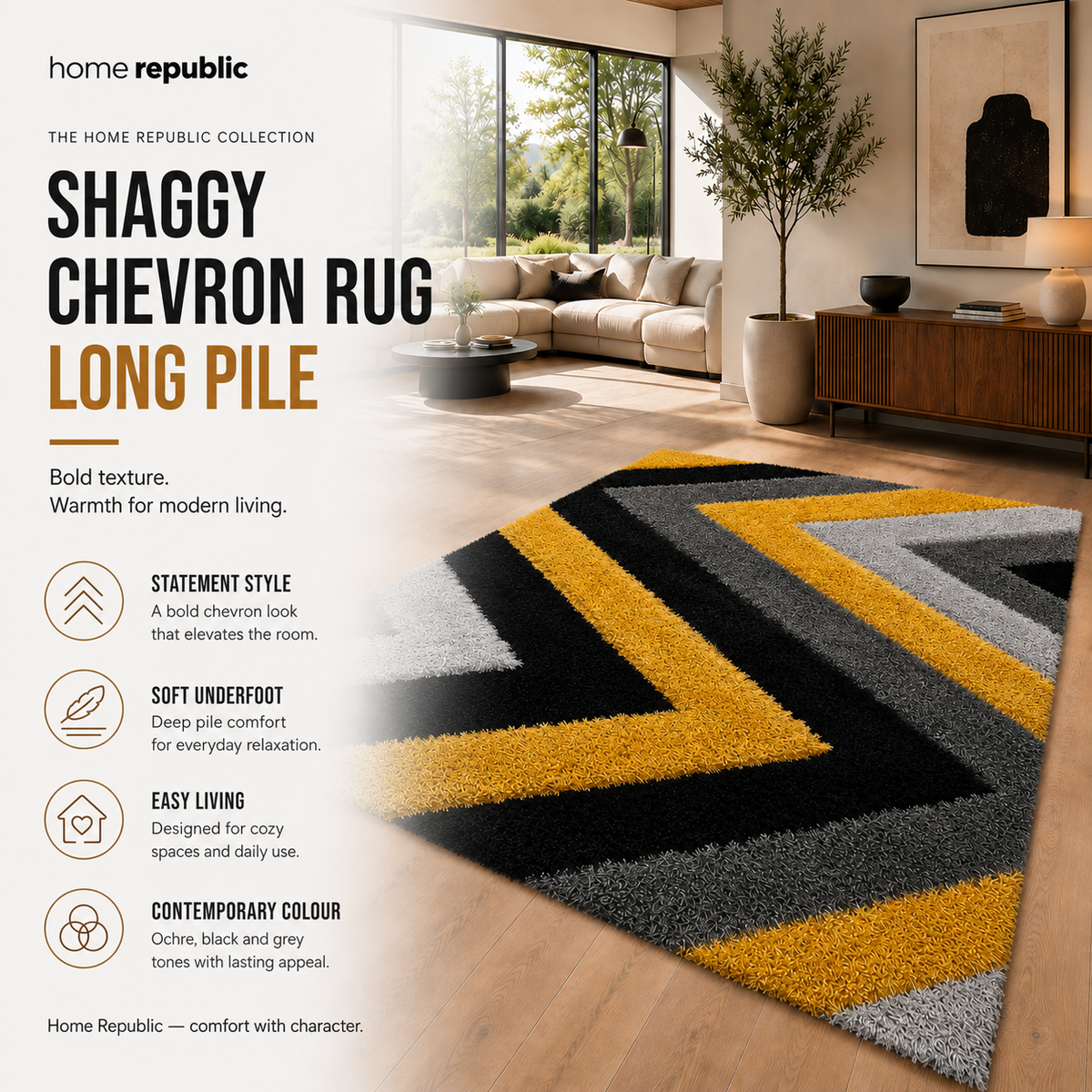 Home Republic Shaggy Chevron Rug Long Pile