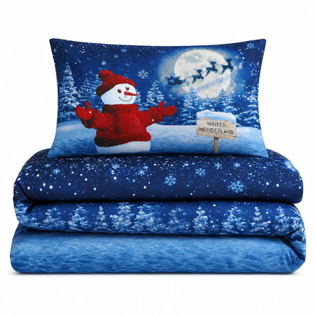 Velosso Glitter Snowman Panel Duvet Cover & Pillowcase Set