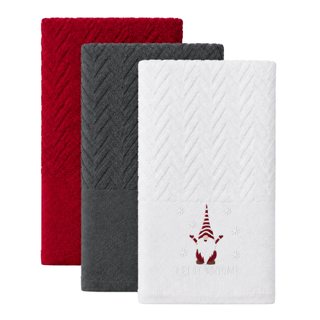 Velosso Xmas Gonks 3 Pack Cotton Christmas Embroidered Tea Towels