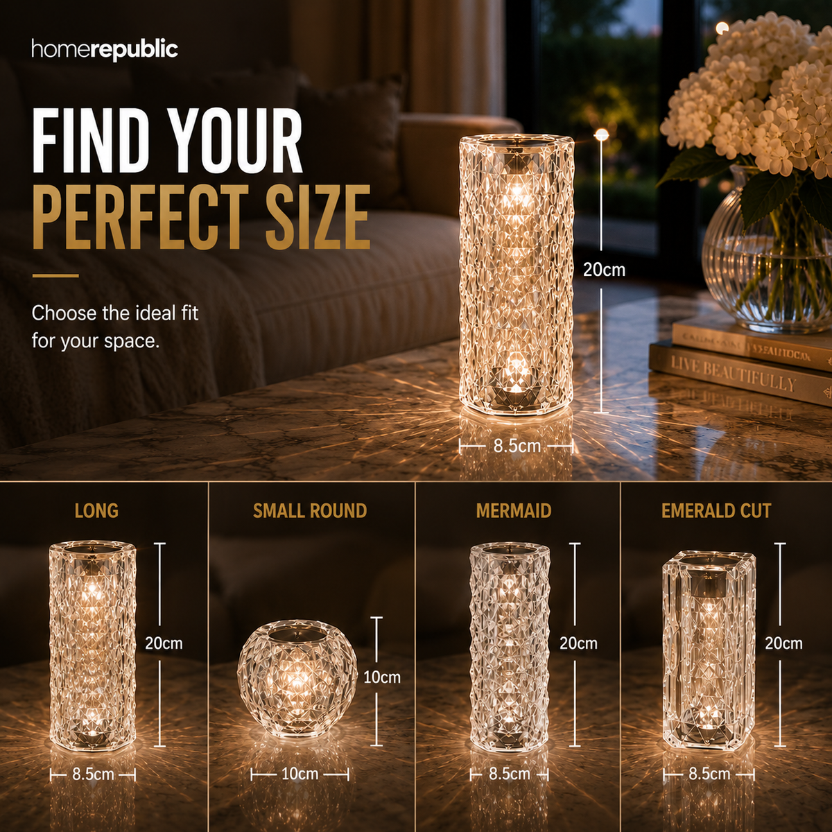 Home Republic Chargeable Crystal Effect Table Lamps