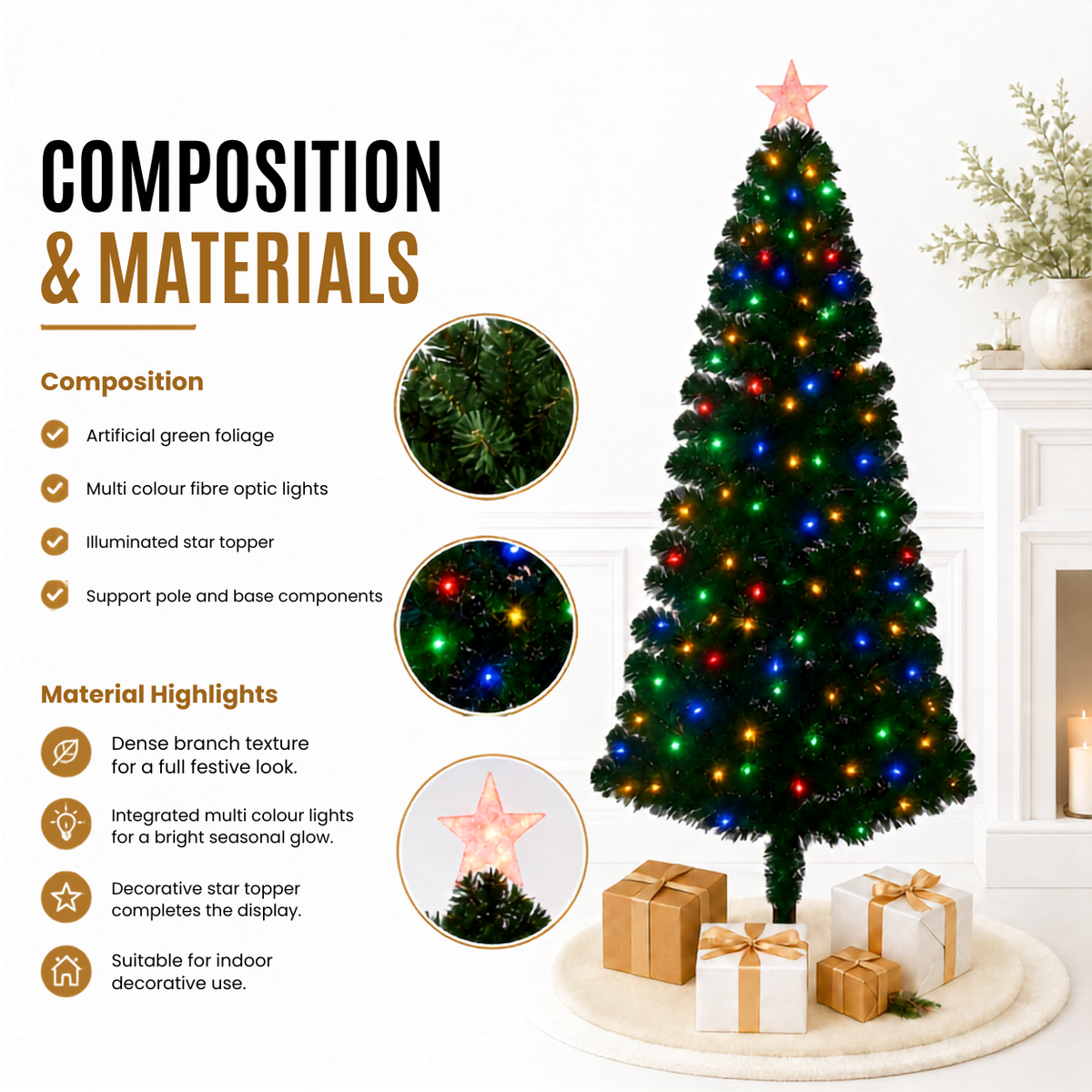 Home Republic Christmas Tree With Multi Colour Fibre Optic Lights