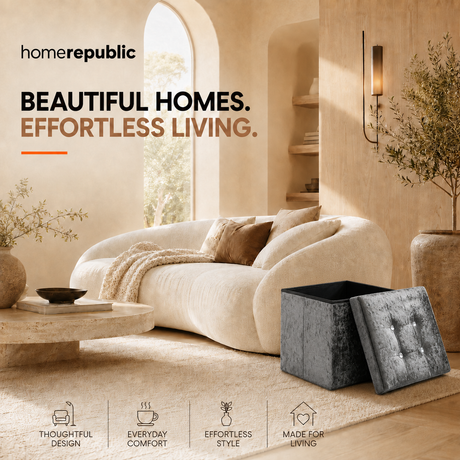 Home Republic Foldable Crushed Velvet Storage Ottoman