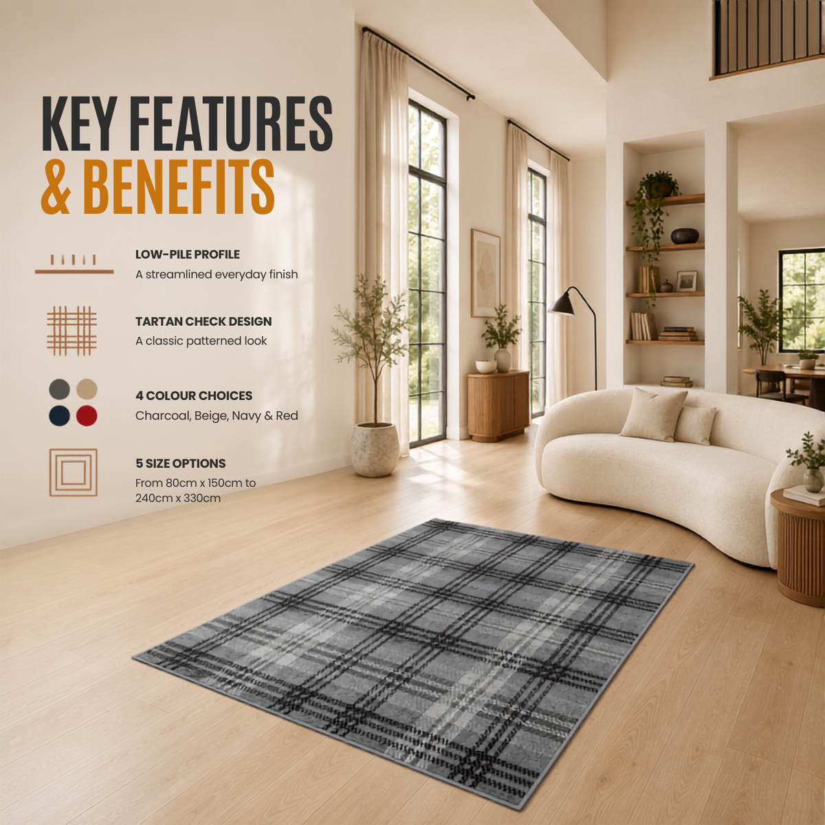 Home Republic Tartan Check Rug Low Pile