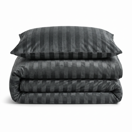 Velosso Oslo Luxury Velvet Stripe Duvet Cover and Pillowcase Set