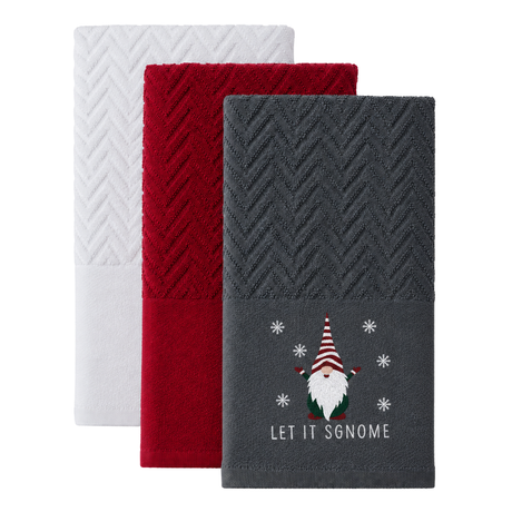 Velosso Xmas Gonks 3 Pack Cotton Christmas Embroidered Tea Towels
