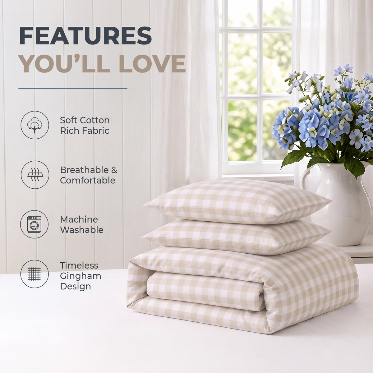 Sweet Dreams Wyndham Gingham Check Duvet Cover and Pillowcase Set